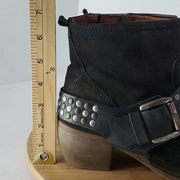 Josef Seibel Toni Studded Harness Suede Side Zip Booties Black Silver Size EU 38 - Picture 11 of 11